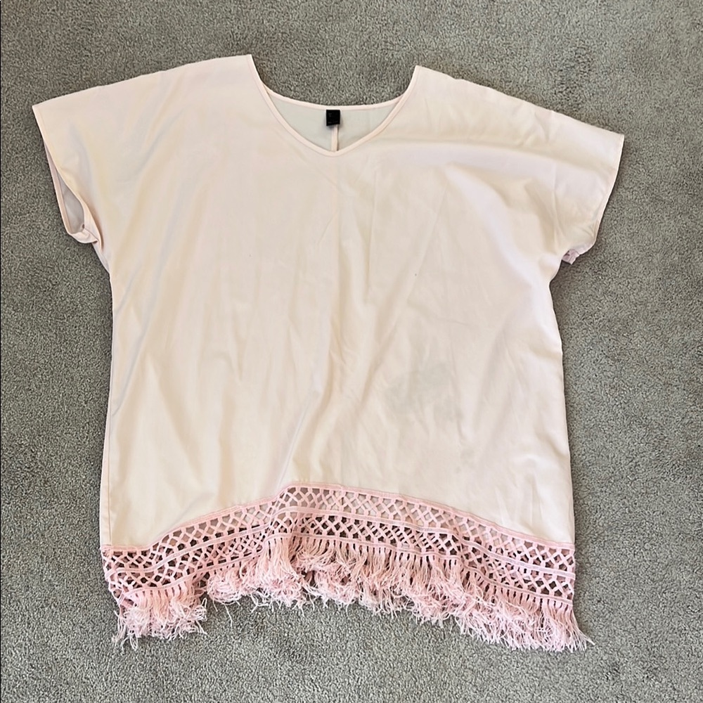SHEIN Pink Short Sleeve Top with Fringe